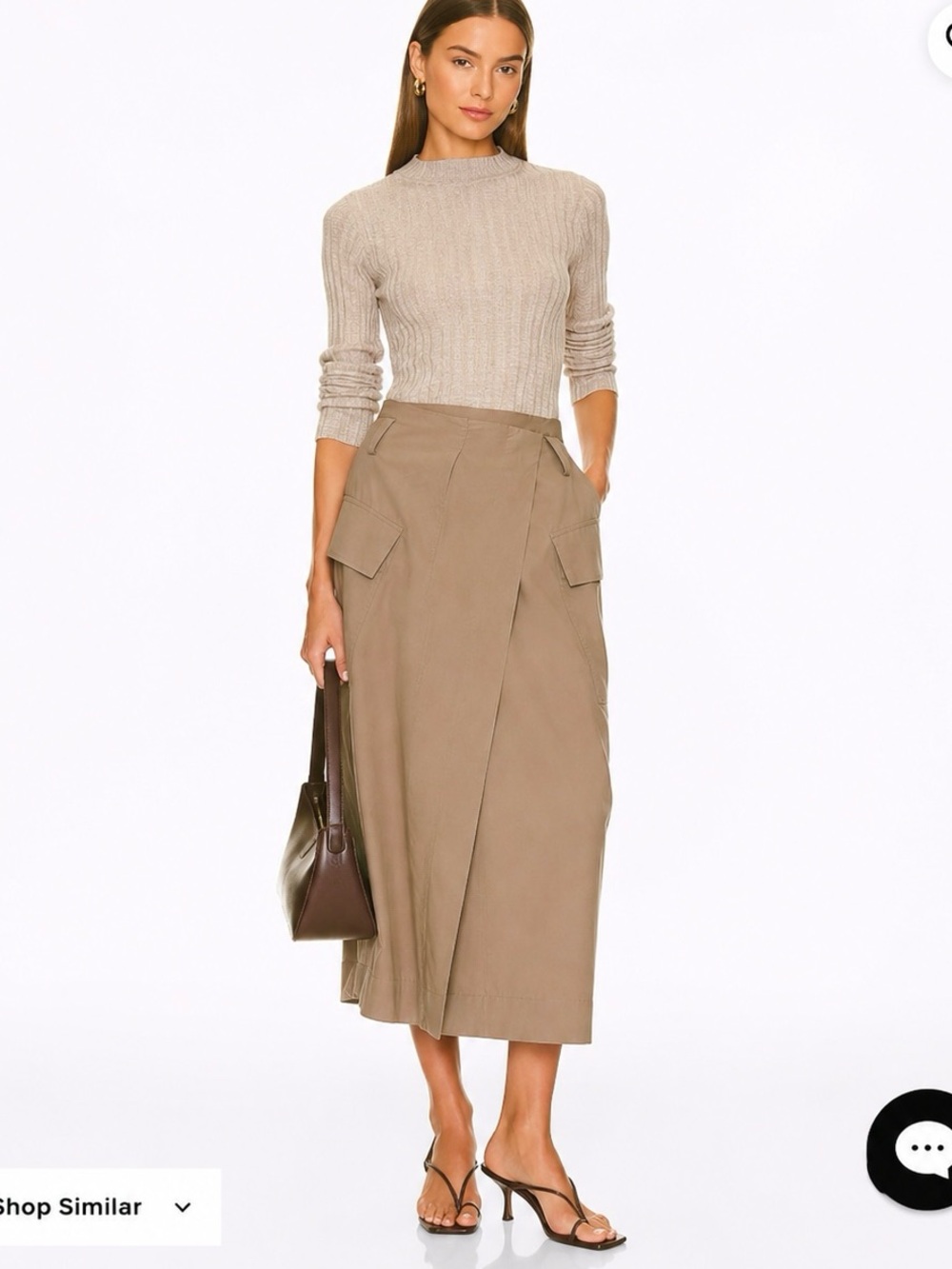 Vince Utility Wrap Midi Skirt Taupe Size 4 Italian Fabric